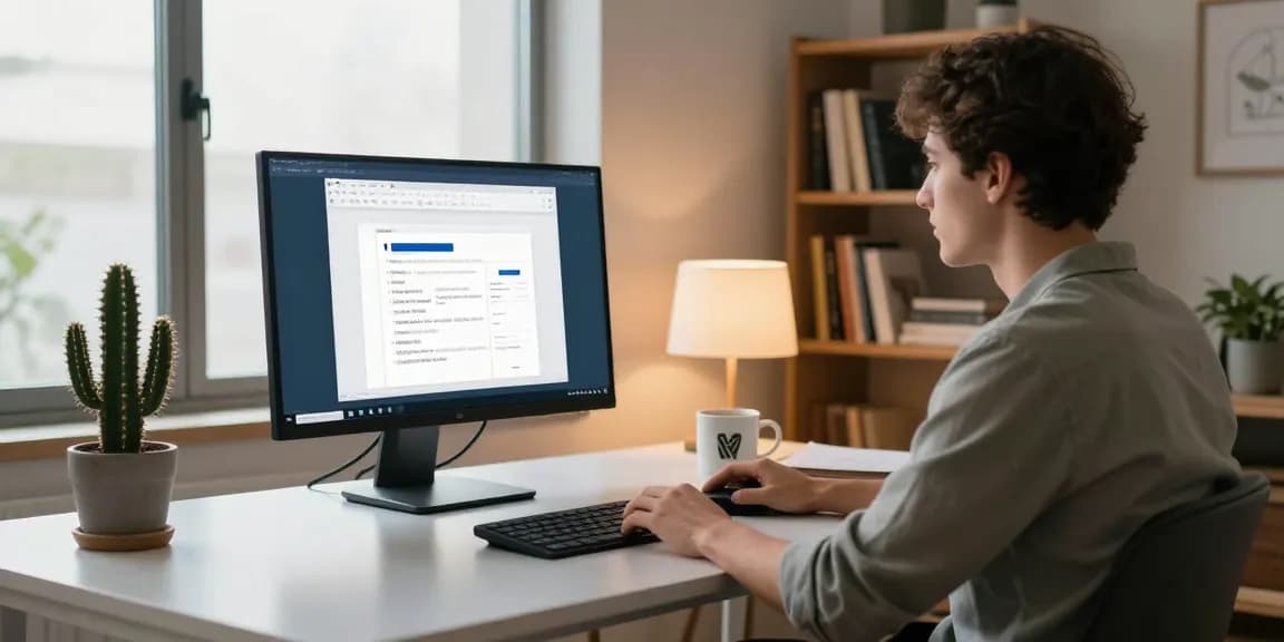 Download WPS Office in a modern home office setting with a professional using productivity tools.