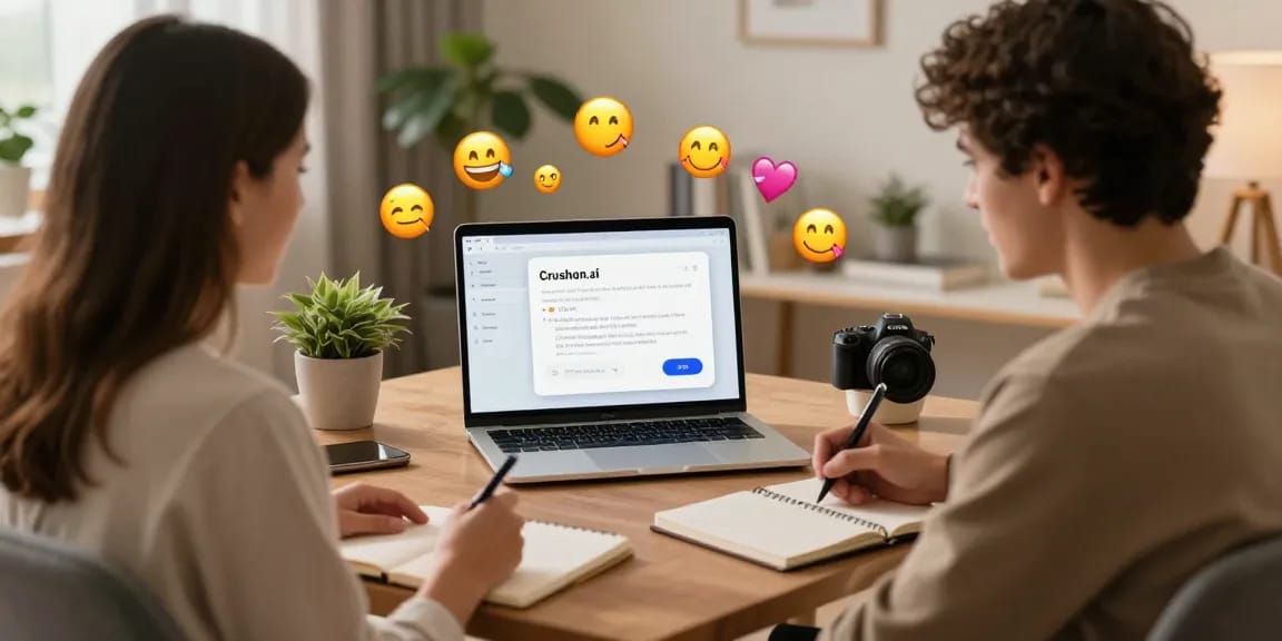 Engaging chat session on Crush on AI platform in cozy home office