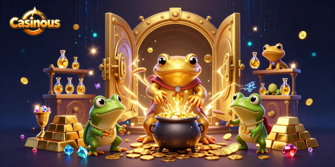 Experience the magic at casinous with a 3D alchemist turning metals into gold amidst a treasure-filled laboratory.