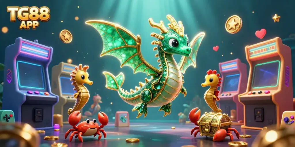 Experience the ultimate gaming adventure with TG88 APP featuring a majestic sea dragon and treasure elements in a vibrant casino-themed scene.