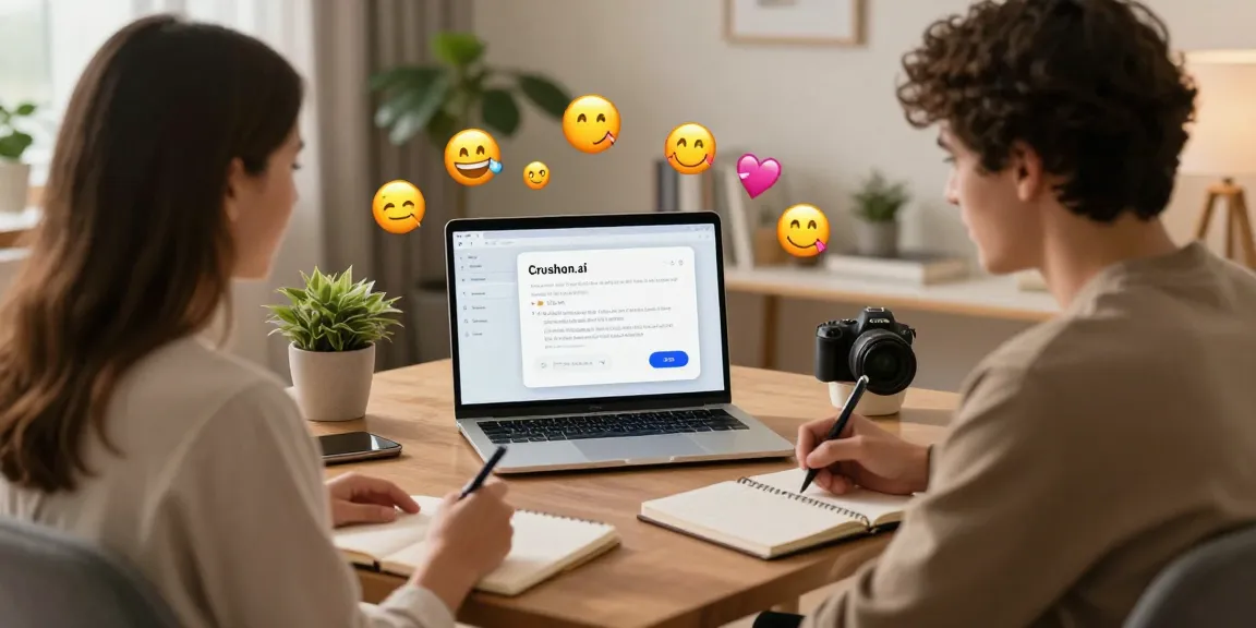 Engaging chat session on Crush on AI platform in cozy home office
