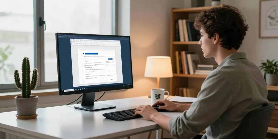 Download WPS Office in a modern home office setting with a professional using productivity tools.